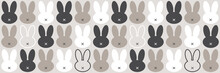 Cute Scandinavian Easter Bunny Horizontal Banner With Primitive Geometric Silhouettes Of Rabbit Head In Neutral Colors