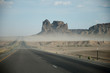 Road trough desert with sand storm in USA