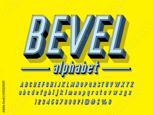 Chisel style alphabet design with uppercase, lowercase, number and symbols