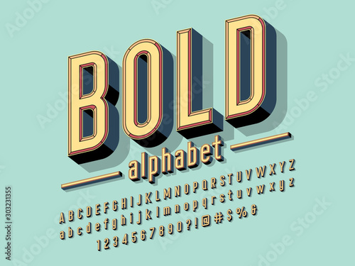 Chisel style alphabet design with uppercase, lowercase, number and symbols