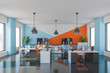 Blue and orange open space office interior