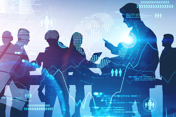 Poster - Business team in city, big data interface
