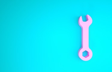 Poster - Pink Wrench icon isolated on blue background. Spanner repair tool. Service tool symbol. Minimalism concept. 3d illustration 3D render