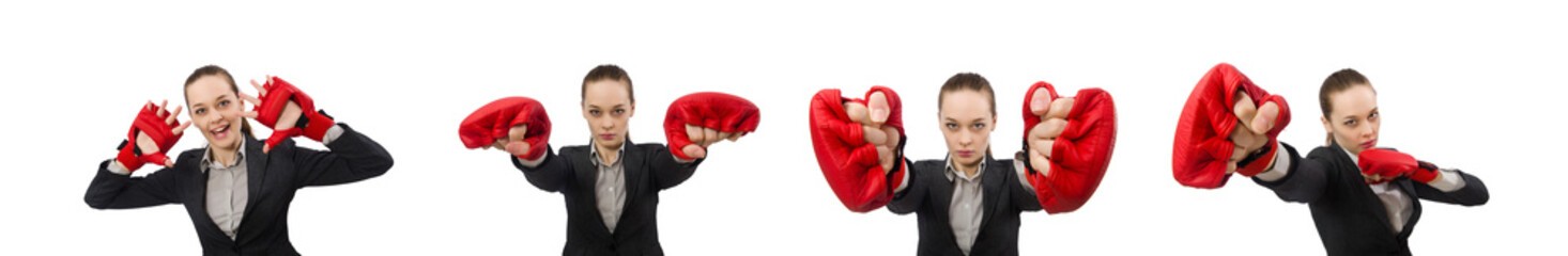 Woman boxer isolated on white background