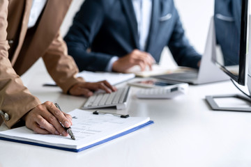 Poster - Business team investment working with computer, planning and analyzing graph stock market trading with stock chart data, business financial investment and technology concept