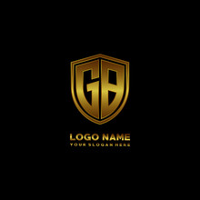 Initial Letters GB Shield Shape Gold Monogram Logo. Shield Secure Safe Logo Design Inspiration