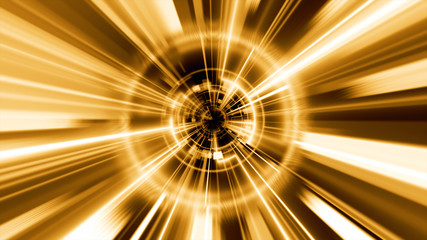 Wall Mural - Abstract technology geometric tunnel. Futuristic digital gold color background