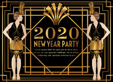 2020 New Year Art Deco Party Invitation With Woman