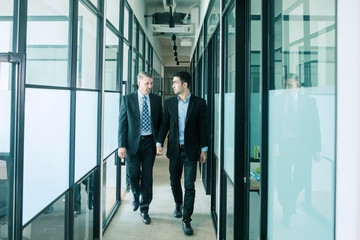 Wall Mural - businessmen talking while walking in office corridor