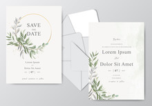 Beautiful Watercolor Wedding Card Template With Foliage