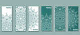 Fototapeta  - Set of cards with the image of a circular mandala in turquoise color.