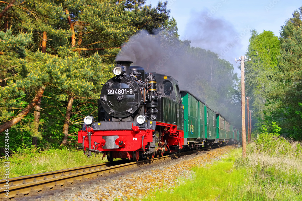 Ruegen Dampflock Rasender Roland- island Ruegen, old steam locomotive - obrazy, fototapety, plakaty 