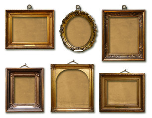 Set of three vintage golden baroque wooden frames on  isolated background