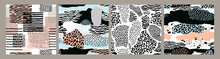 Abstract Seamless Patterns With Animal Print. Trendy Hand Drawn Textures.