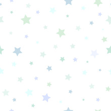 Seamless Abstract Pattern With Little Stars Of Different Size And Color On White Background.