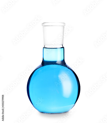 Flask with sample on white background