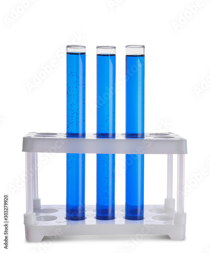 Test tubes with samples on white background