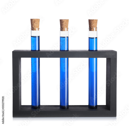 Test tubes with samples on white background