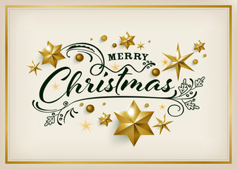 Wall Mural - Merry Christmas greeting card with golden star background