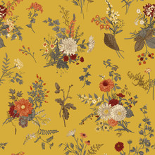 Vintage Floral Illustration. Seamless Pattern. Autumn Floral Pattern. Warm