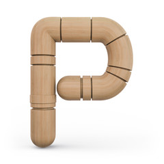 Wall Mural - Capital letter P. Uppercase. Wooden futuristic font. Carved alphabet. 3d.