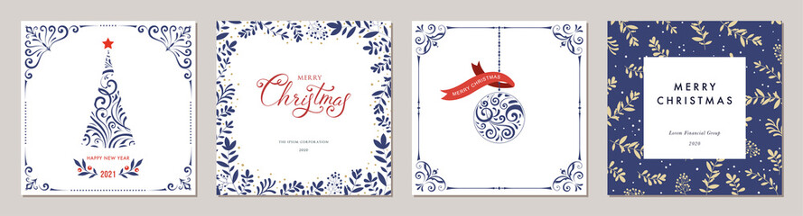 Wall Mural - ornate merry christmas greeting cards. trendy square winter holidays art templates.
