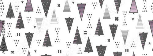Materiał do szycia Winter Merry Christmas graphic seamless pattern with triangular christmas trees. Abstract modern vector illustration. Wrapping paper Christmas and New Year bright festive seamless pattern.