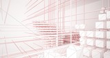 Fototapeta  - Drawing abstract architectural white interior from an array of cubes with large windows. 3D illustration and rendering.
