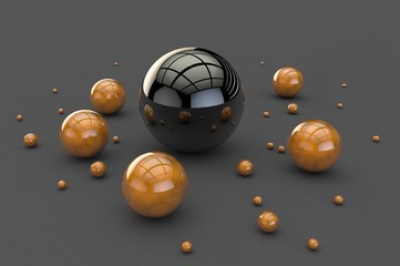 3D balls with a glossy coating on a gray empty background