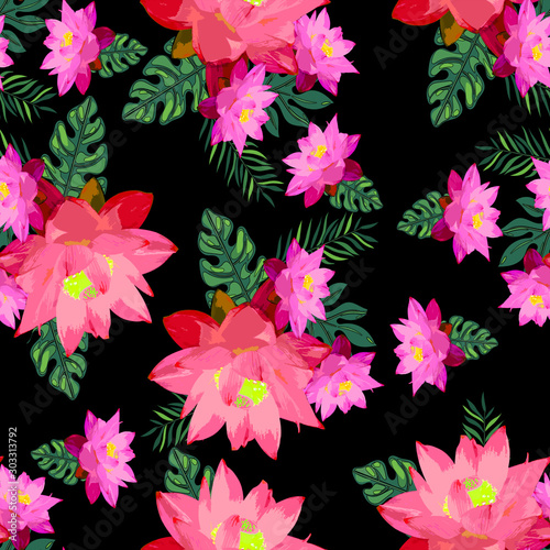 beautiful  flower watercolor draw illustration seamless pattern