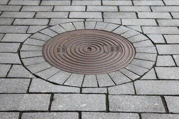 Manhole cover  on the brickstone road