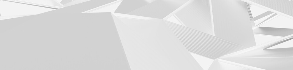 Poster - 3d ILLUSTRATION, of white abstract crystal background, triangular texture, wide panoramic for wallpaper, 3d futuristic white background low poly design