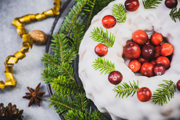 Wall Mural - Festive Christmas Cake Decorated with Icing