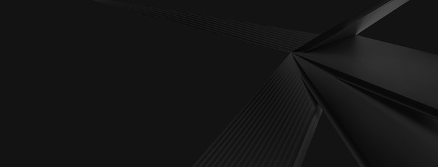 Poster - 3d ILLUSTRATION, of black abstract crystal background, triangular texture, wide panoramic for wallpaper, 3d black background low poly design