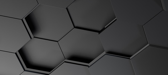 3d BLACK illustration of honeycomb ABSTRACT BACKGROUND, FUTURISTIC HEXAGONAL WALLPAPER, BACKGROUND