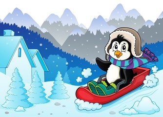 Wall Mural - Penguin on bobsleigh theme image 3