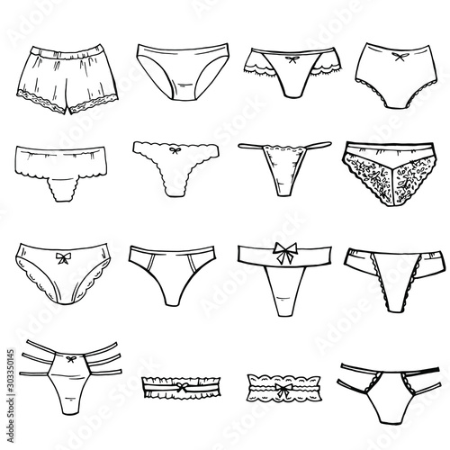 Set Of Women S Underwear Hand Drawn Vector Set Of Lingerie Elements Vector Fashion Different Types Of Panties Illustration Silhouette Buy This Stock Vector And Explore Similar Vectors At Adobe Stock Adobe