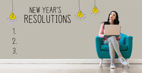 Aufkleber - New years resolution with young woman using a laptop computer