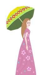 Wall Mural - romantic girl with umbrella for your design