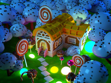 Candy Land With Fantasy House At Night
