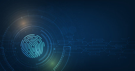 Fototapete - vector abstract security system concept with fingerprint on technology background.