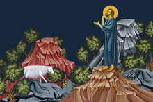 Parable Of The Lost Sheep. Illustration  In Byzantine Style