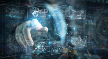 Aufkleber - Businessman using digital technological interface with datas 3D rendering