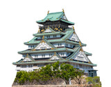 Fototapeta Miasta - Osaka castle isolated white background with clipping path, most visited place in Osaka, Japan