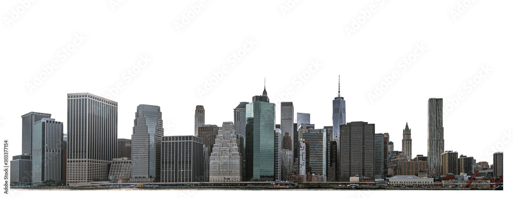 One World Trade Center and skyscraper, high-rise building in Lower Manhattan, New York City, isolated white background with clipping path - obrazy, fototapety, plakaty 