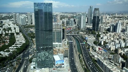 Canvas Print - Top view of tel Aviv, Ayalon highway and Ramat Gan district, Israel