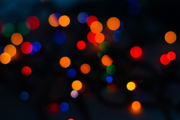 Christmas shiny bokeh garland background. Blurred multicolored texture of new year lights