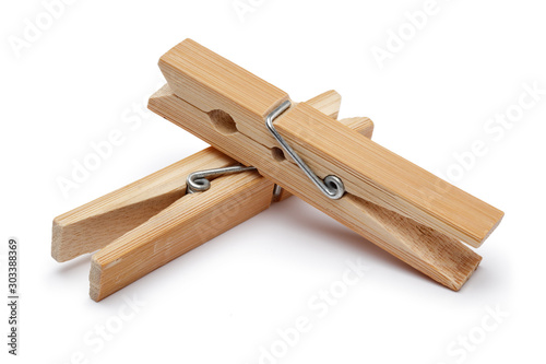 Fotografía Wooden clothespin isolated on white background