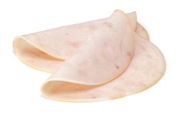 Slices of chicken ham isolated on white background