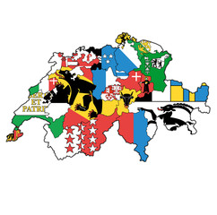 Wall Mural - flags of cantons on map of switzerland